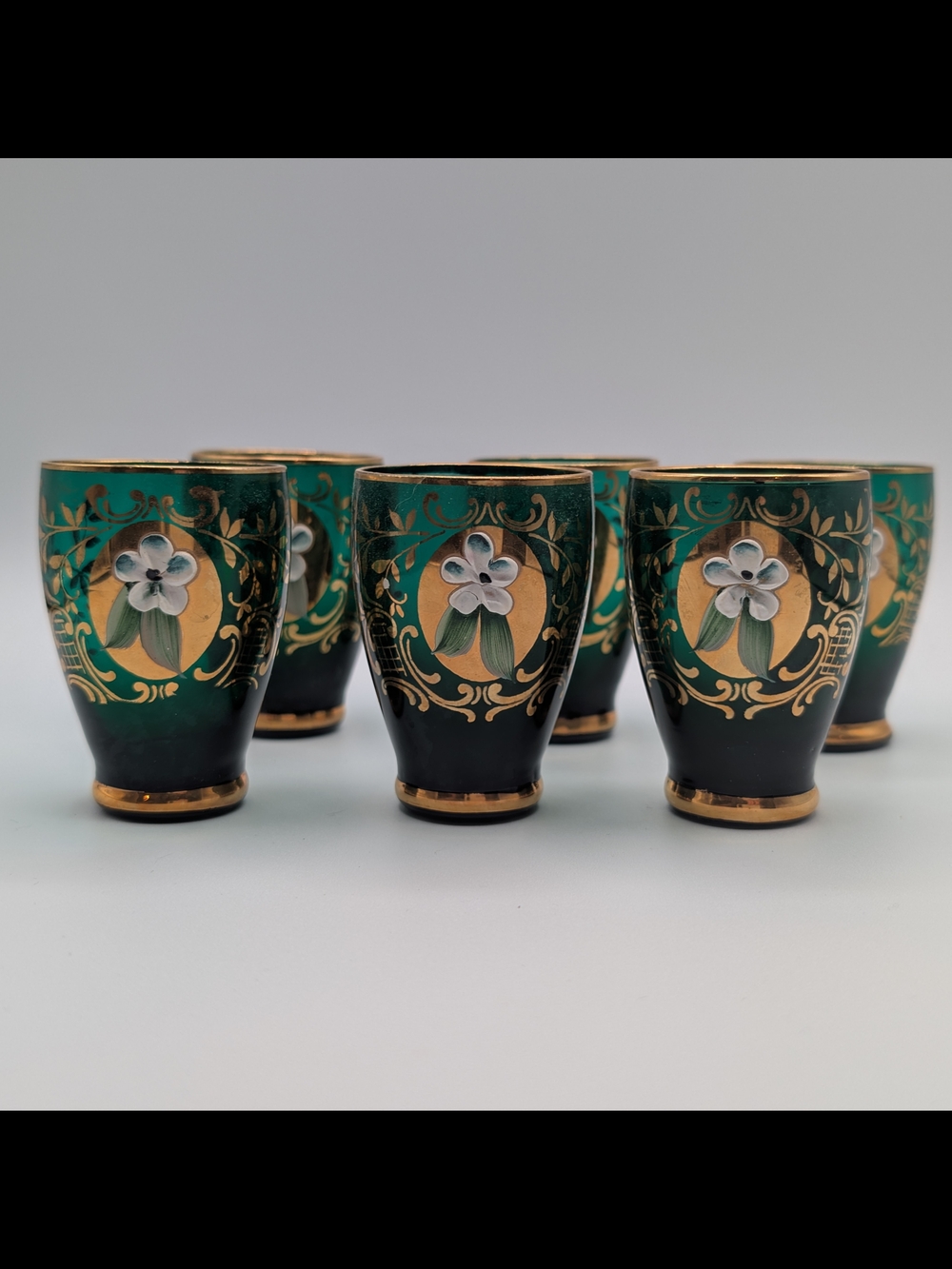 Vintage Green Glass Cordial Set of 6